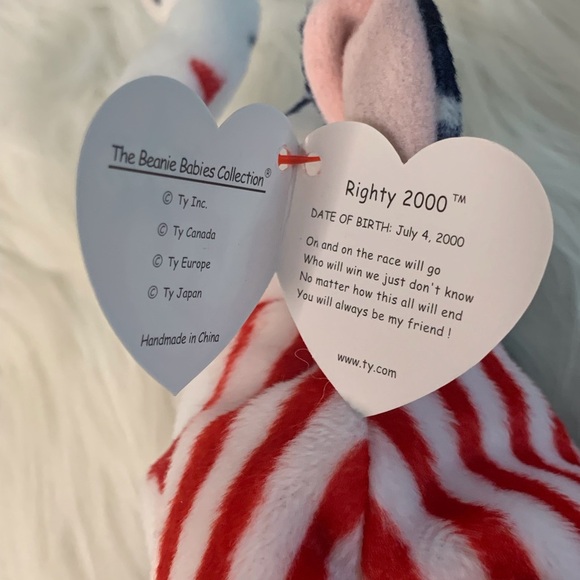 Ty (13) Righty 2000 Red and White Stuffed Animal Plush Toy - Picture 9 of 15